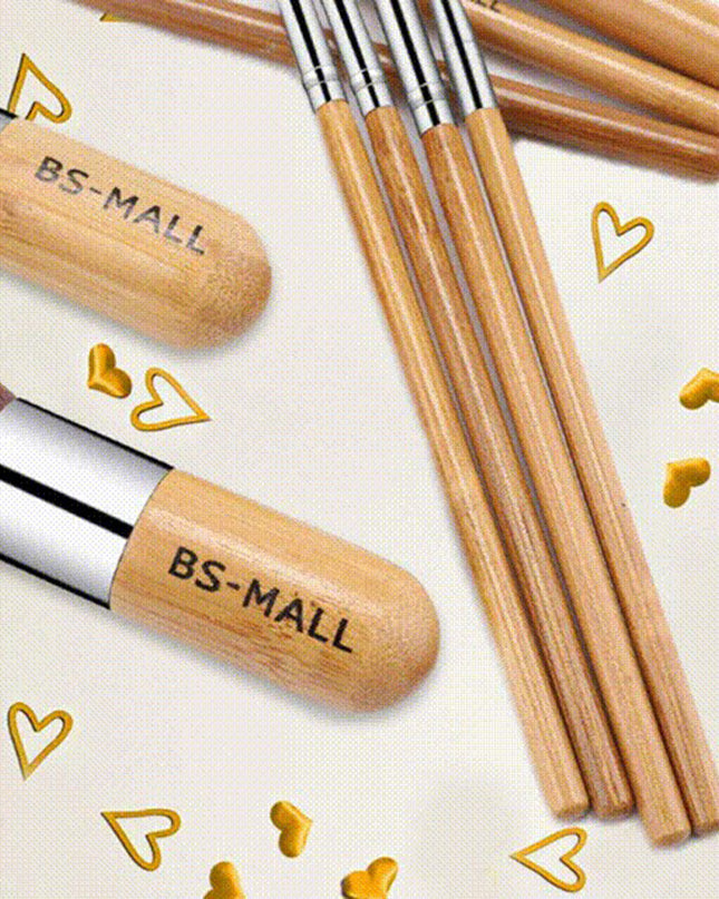 11Pcs Bamboo Makeup Brush Set, Synthetic Kabuki Makeup Brush Set With Storage Bag And Makeup Sponge, USPS Shipping