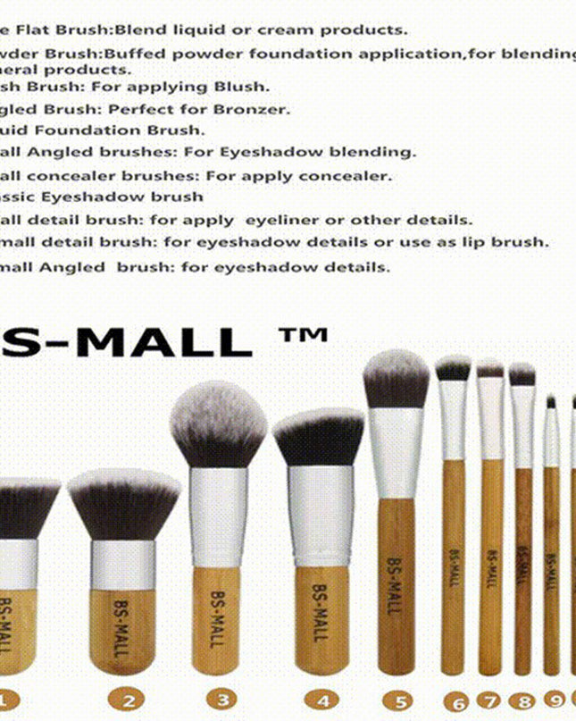 11Pcs Bamboo Makeup Brush Set, Synthetic Kabuki Makeup Brush Set With Storage Bag And Makeup Sponge, USPS Shipping