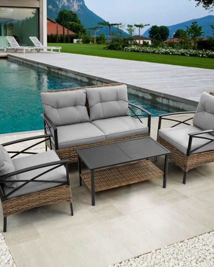 Patio 4Piece Sectional Sofa Set   KD Rattan Wicker Outdoor Garden Furniture