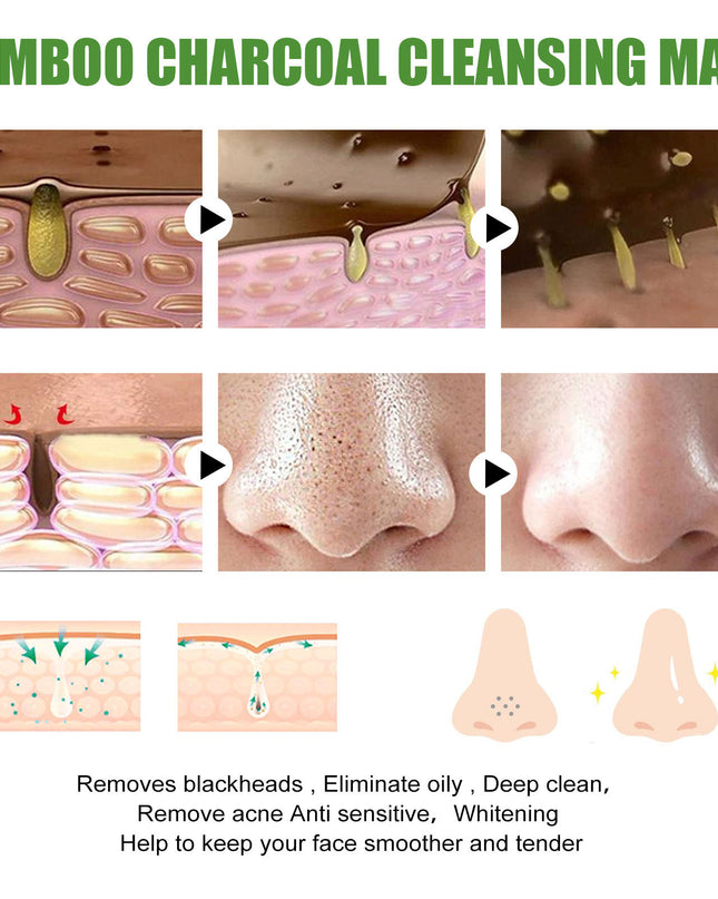 EELHOE Bamboo Charcoal Blackhead Removal Rip-Off Mask Moisturizing Blackhead Removal Acne Pore Shrinking Oil Control Mud Mask