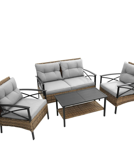 Patio 4Piece Sectional Sofa Set   KD Rattan Wicker Outdoor Garden Furniture