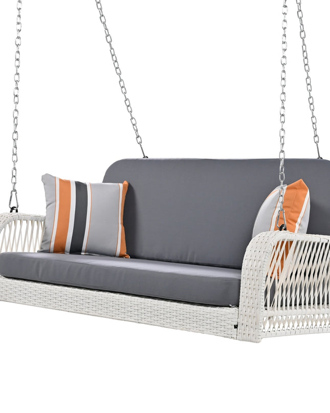GO PE Wicker Porch Swing, 2-Seater Hanging Bench With Chains, Patio Furniture Swing For