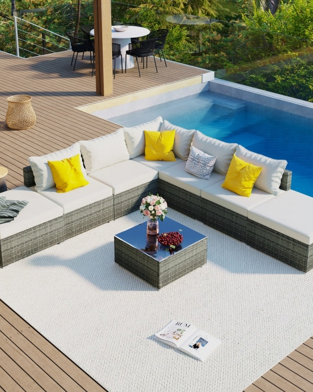 8-Pc Outdoor Patio Furniture Set, Garden Wicker Sofa, Single Sofa Combinable