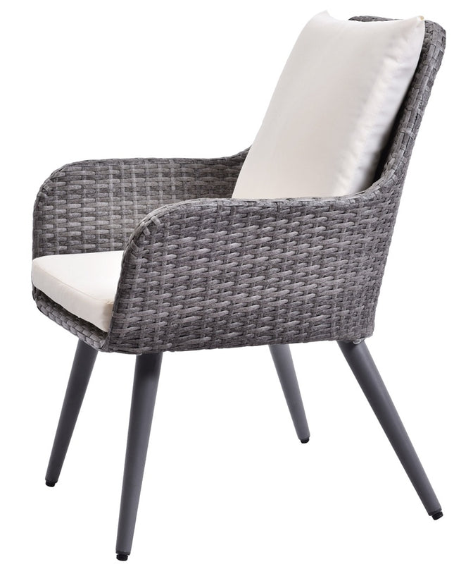 Outdoor Wicker Dining Chair PE Rattan Accent Chair with Beige Cushion Patio Garden Furniture