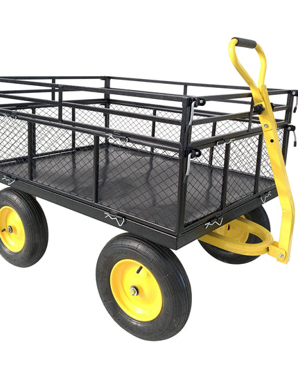 Steel Garden Cart, Heavy Duty 1400 Lbs Capacity, With Removable Mesh Sides To Convert Into Flatbed, Utility Metal Wagon With 2-in-1 Handle And 16 In Tires, Perfect For Garden, Farm, Yard