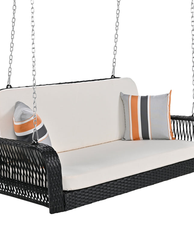 GO PE Wicker Porch Swing, 2-Seater Hanging Bench With Chains, Patio Furniture Swing For