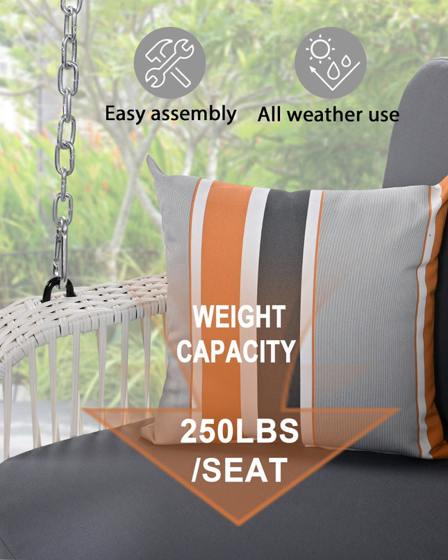 GO PE Wicker Porch Swing, 2-Seater Hanging Bench With Chains, Patio Furniture Swing For