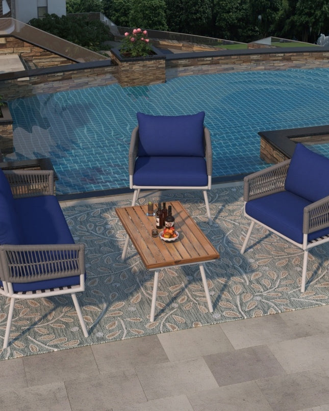 K&K 4-Piece Boho Rope Patio Furniture Set, Outdoor Furniture With Acacia Wood Table, Patio Conversat
