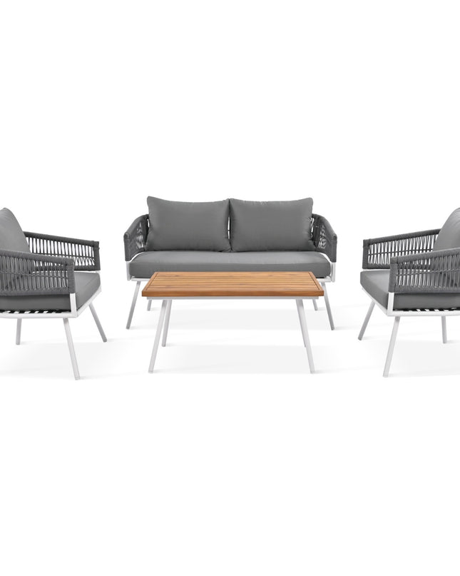 K&K 4-Piece Boho Rope Patio Furniture Set, Outdoor Furniture With Acacia Wood Table, Patio Conversat