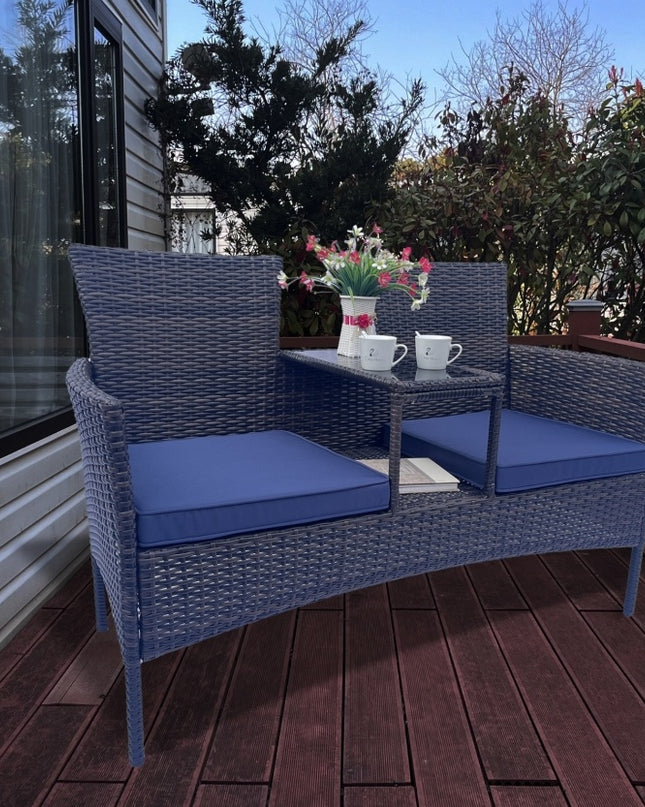 Wicker Patio Conversation Furniture Set, Outdoor Furniture Set With Removable Cushions & Table, Temp