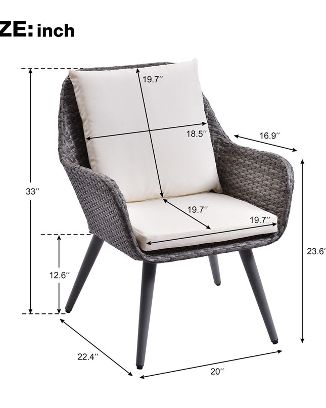 Outdoor Wicker Dining Chair PE Rattan Accent Chair with Beige Cushion Patio Garden Furniture