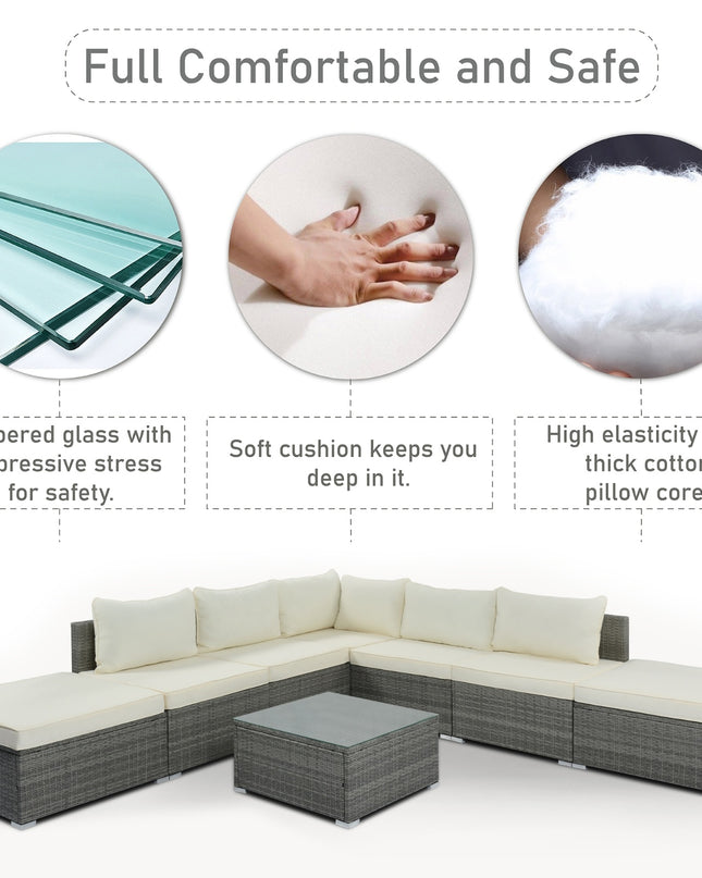 8-Pc Outdoor Patio Furniture Set, Garden Wicker Sofa, Single Sofa Combinable