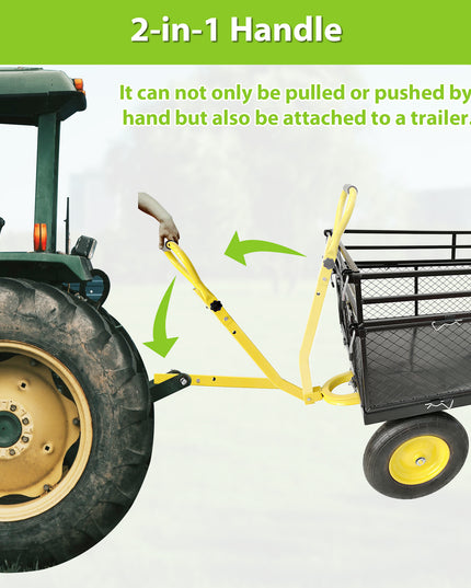 Steel Garden Cart, Heavy Duty 1400 Lbs Capacity, With Removable Mesh Sides To Convert Into Flatbed, Utility Metal Wagon With 2-in-1 Handle And 16 In Tires, Perfect For Garden, Farm, Yard