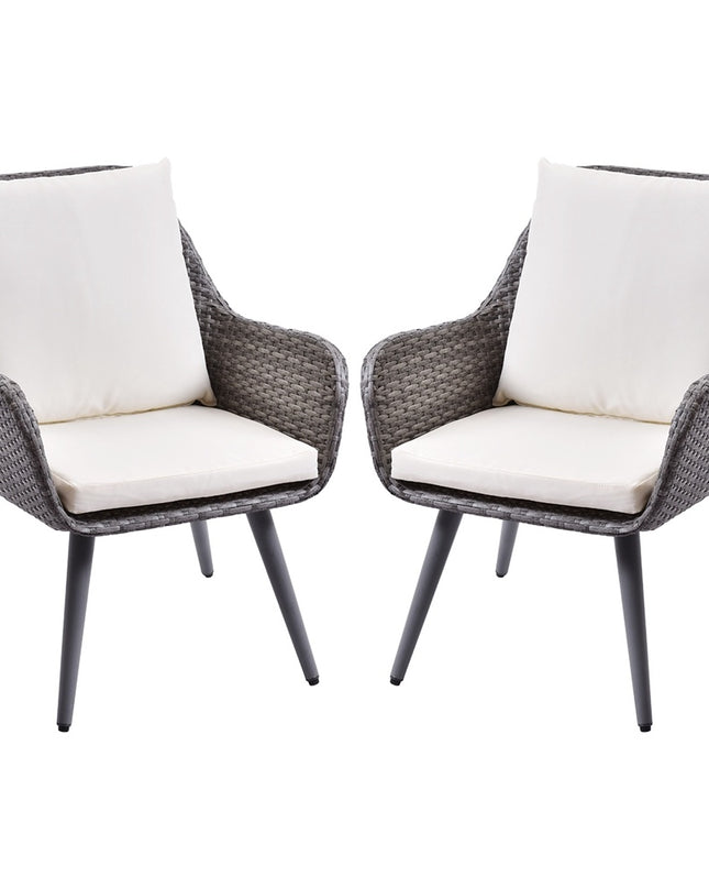 Outdoor Wicker Dining Chair PE Rattan Accent Chair with Beige Cushion Patio Garden Furniture