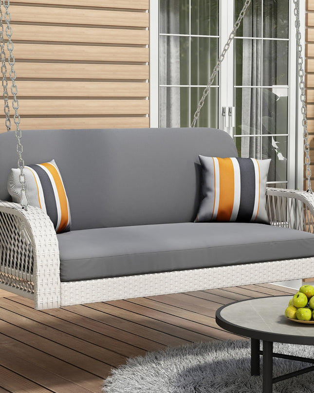 GO PE Wicker Porch Swing, 2-Seater Hanging Bench With Chains, Patio Furniture Swing For