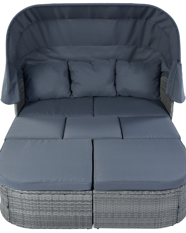 U STYLE Patio Furniture Set Daybed Sunbed With Canopy Wicker Conversation Set