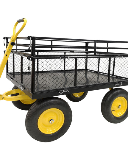 Steel Garden Cart, Heavy Duty 1400 Lbs Capacity, With Removable Mesh Sides To Convert Into Flatbed, Utility Metal Wagon With 2-in-1 Handle And 16 In Tires, Perfect For Garden, Farm, Yard