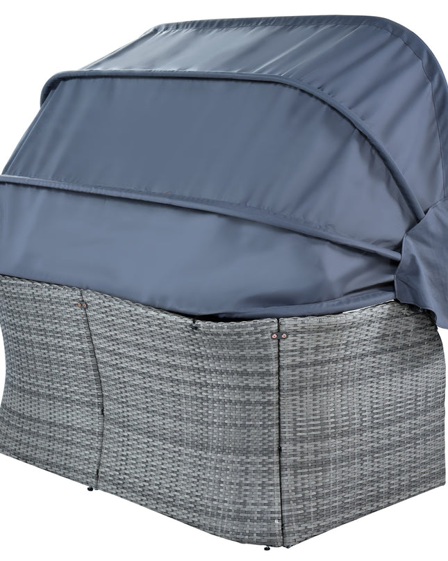 U STYLE Patio Furniture Set Daybed Sunbed With Canopy Wicker Conversation Set