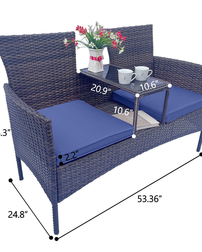 Wicker Patio Conversation Furniture Set, Outdoor Furniture Set With Removable Cushions & Table, Temp