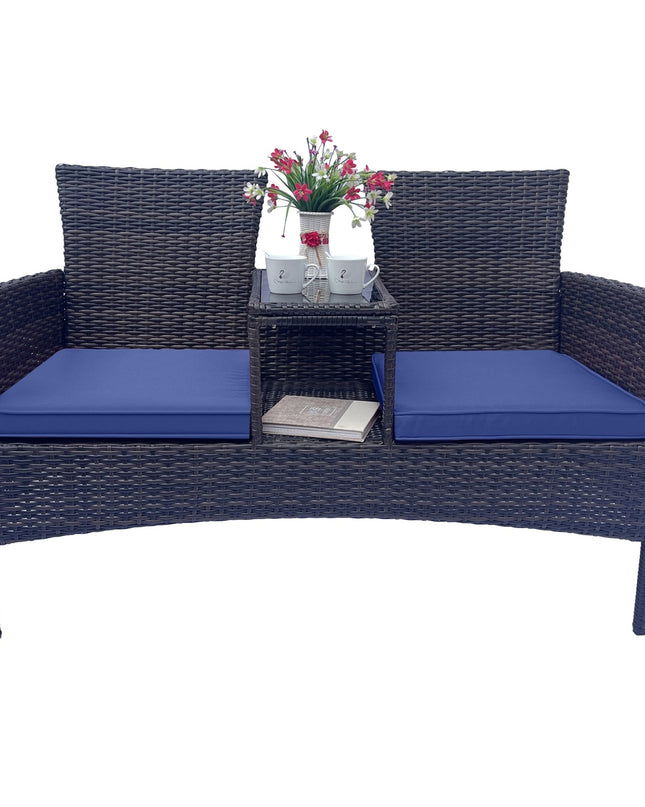 Wicker Patio Conversation Furniture Set, Outdoor Furniture Set With Removable Cushions & Table, Temp